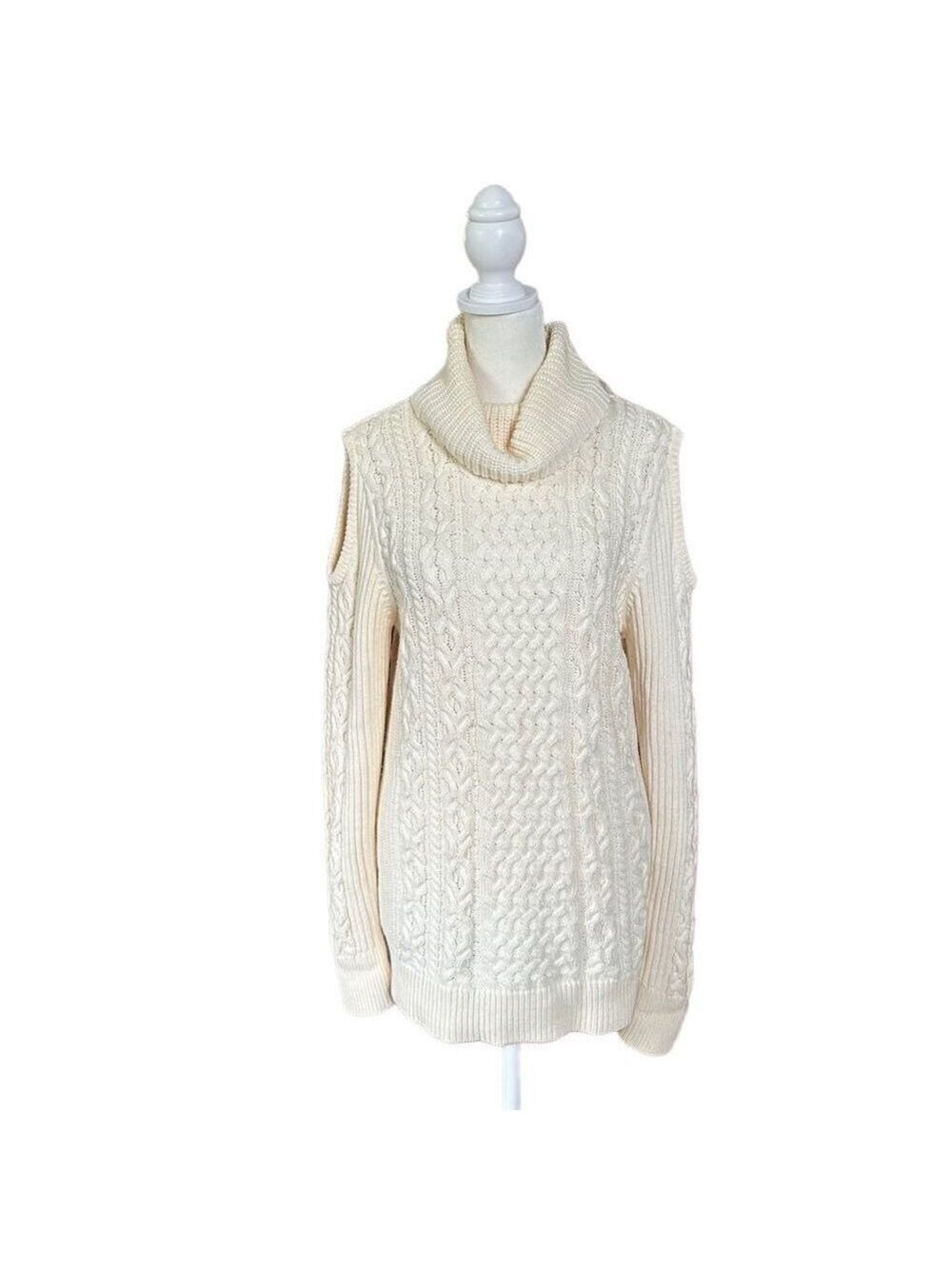 Ruff Hewn Cold Shoulder Cable Knit Cotton Blend Turtleneck Sweater Size Large